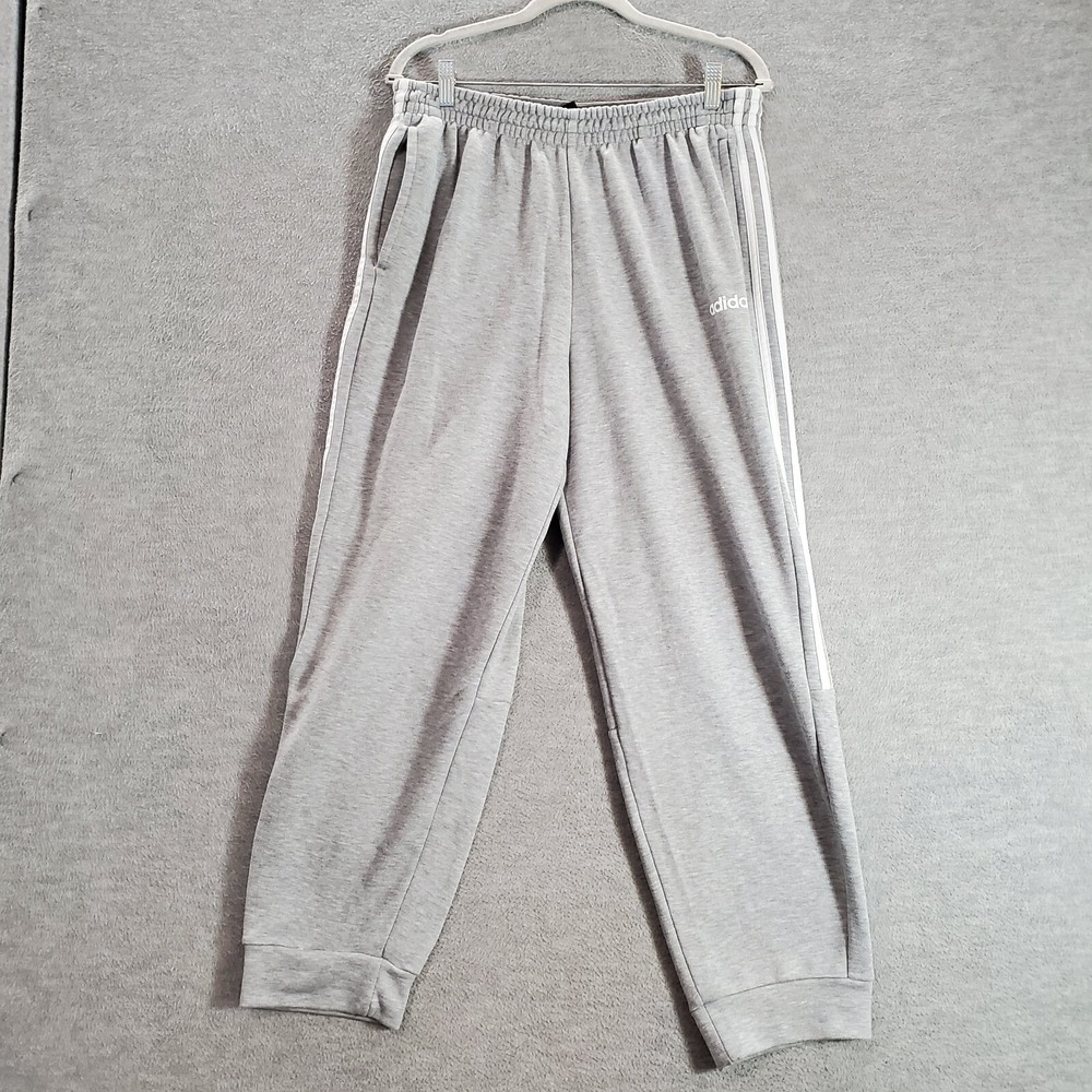 Adidas Men‎ Activewear Pants Large Gray Jogger Fleece Logo 3 Stripes Pockets